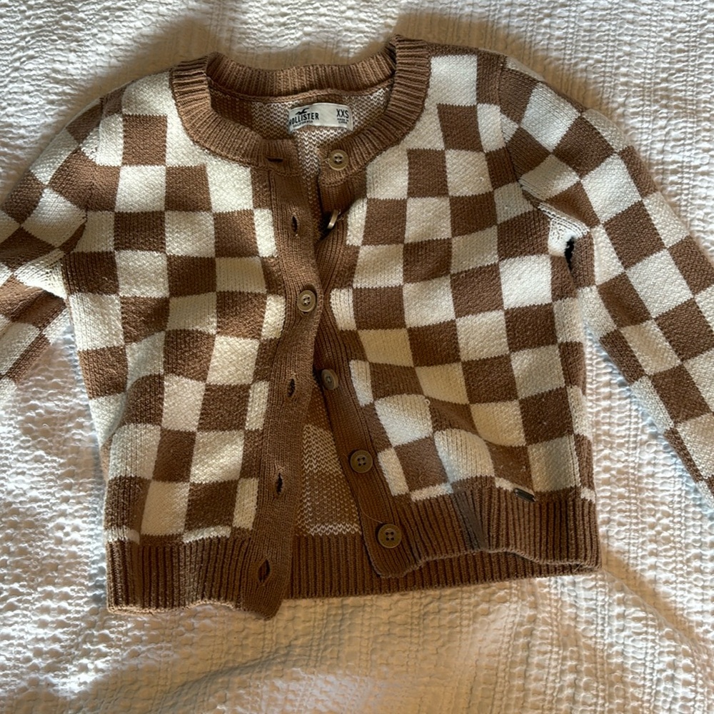 Hollister button up checkered cardigan